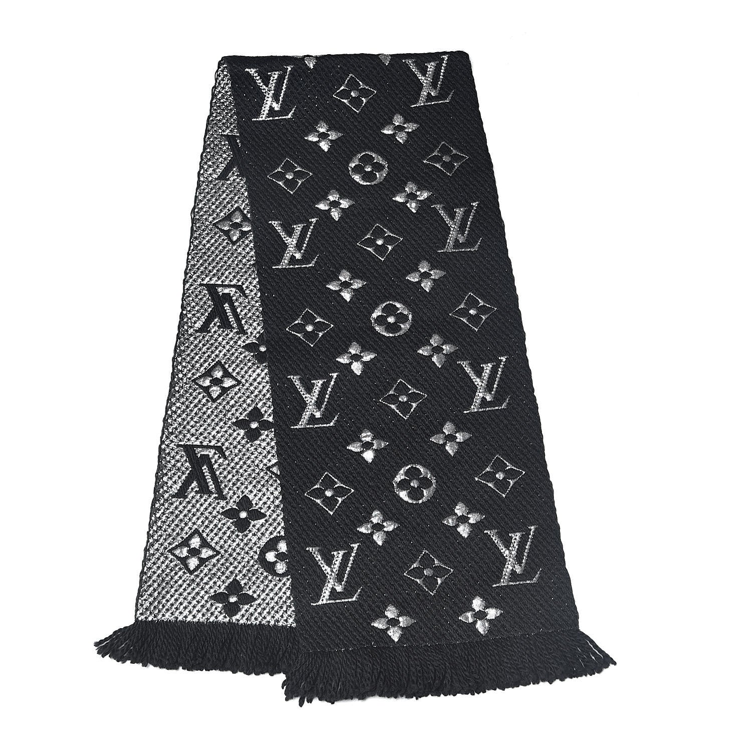 Louis Vuitton Wool Silk Logomania Shine Scarf Black 3 of 4