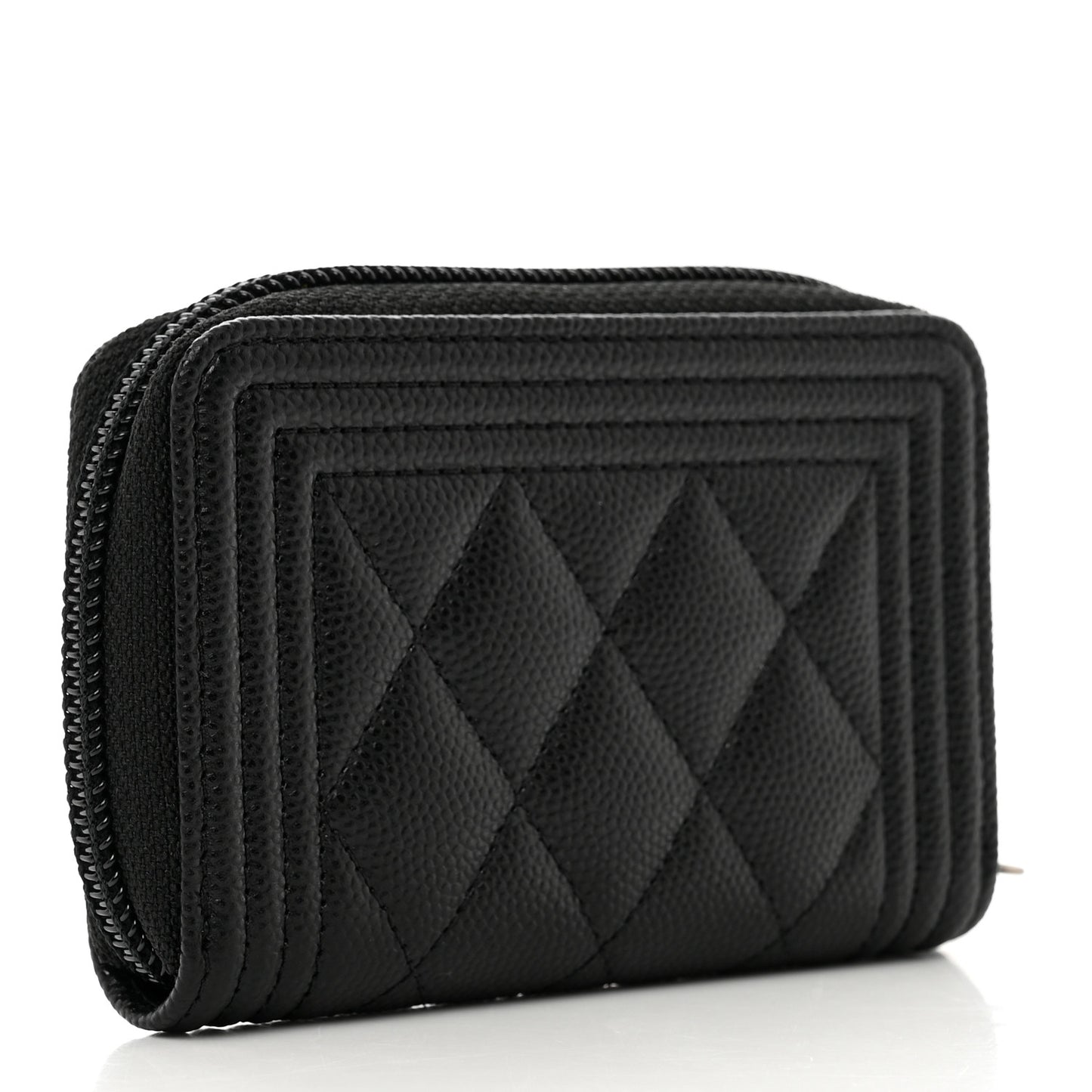 Caviar Quilted Boy Zip Around Coin Purse Wallet Black