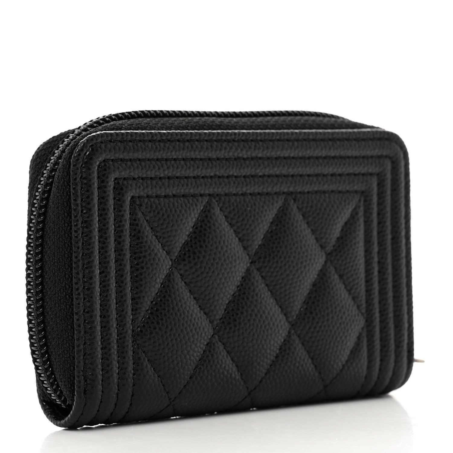 Chanel Caviar Quilted Boy Zip Around Coin Purse Wallet Black 3 of 8