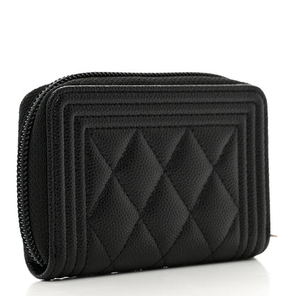 Chanel Caviar Quilted Boy Zip Around Coin Purse Wallet Black 3 of 8
