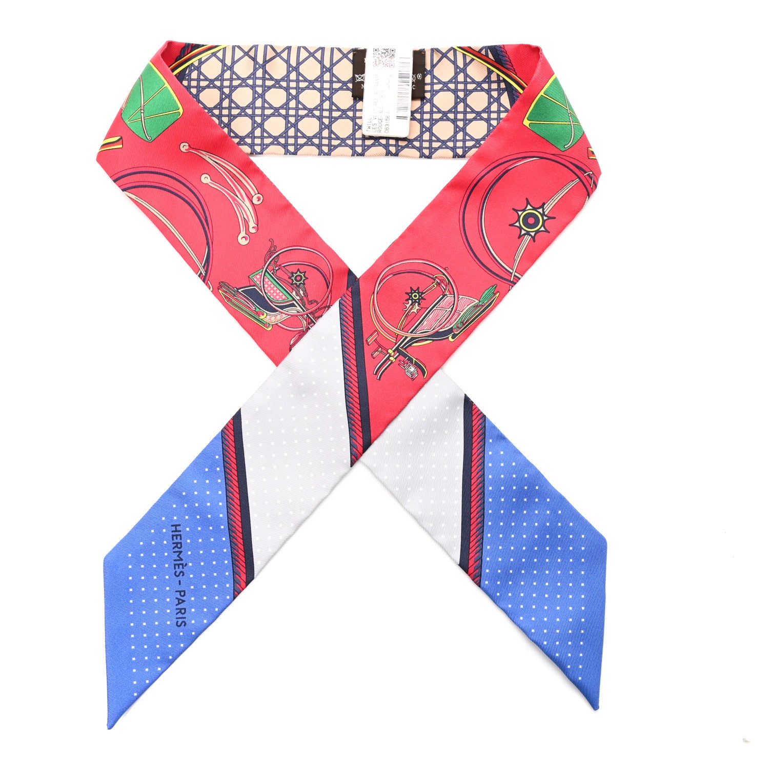 Hermes Silk Les Voitures A Transformation Twilly Rouge Bleu Gris 1 of 4