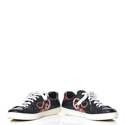 Gucci Calfskin Kingsnake Mens Ace Sneakers 7 Black Multicolor 5 of 18