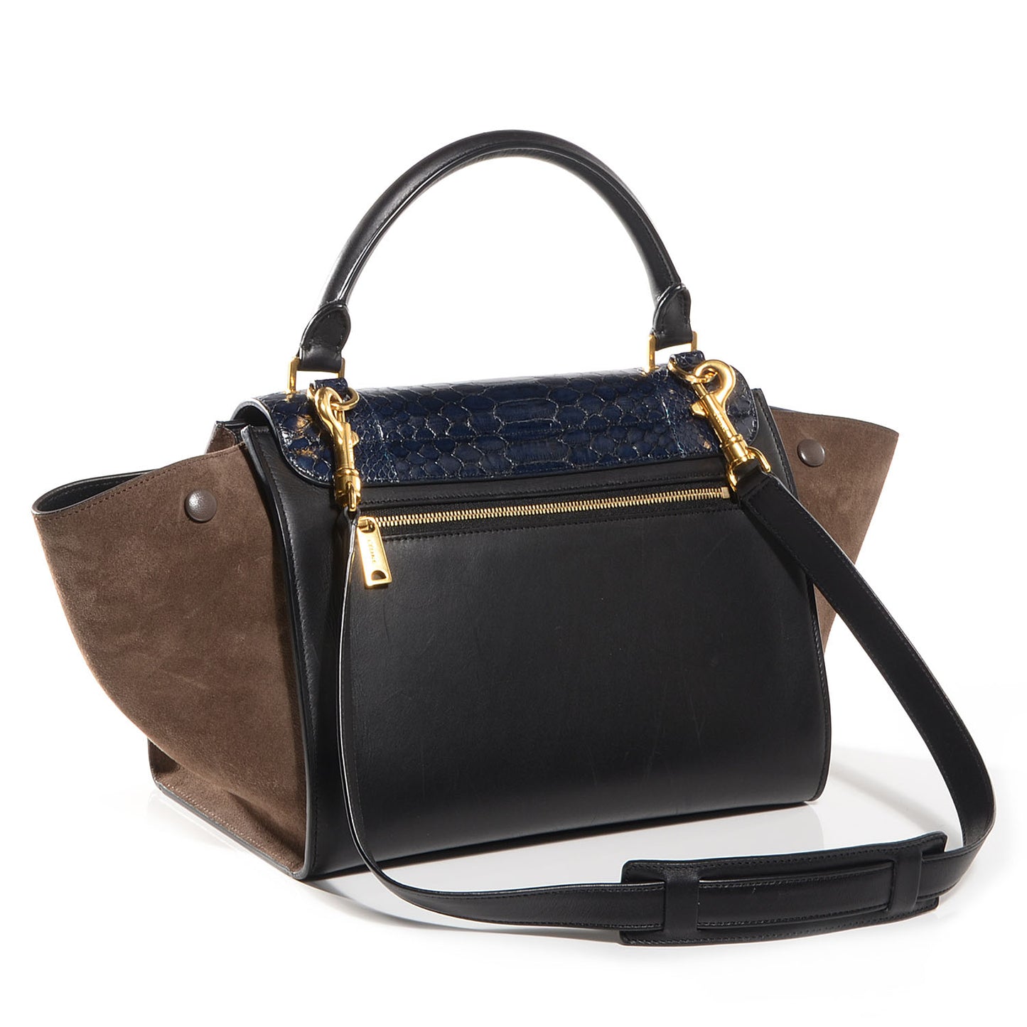 Python and Suede Small Tri-Color Trapeze Blue Brown Black