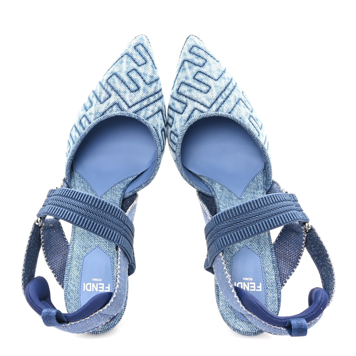 Fendi Fabric Jacquard FF Colibri 85mm Slingback Pumps 36 Blue 2 of 10
