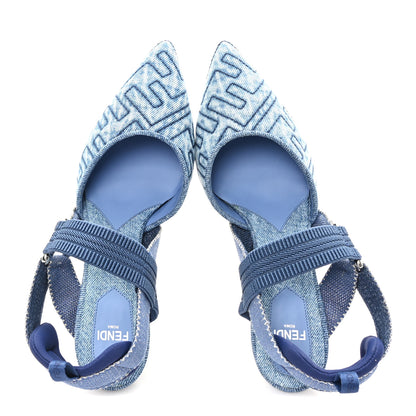 Fendi Fabric Jacquard FF Colibri 85mm Slingback Pumps 36 Blue 2 of 10