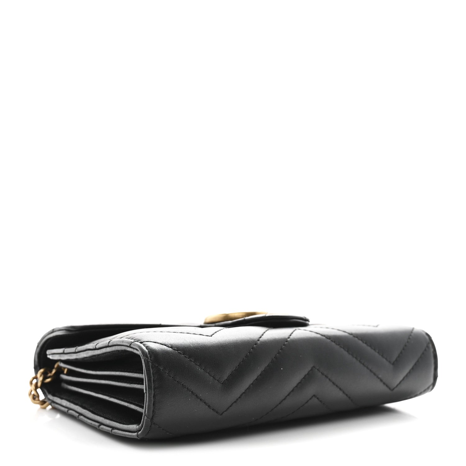 Gucci Calfskin Matelasse GG Marmont Chain Wallet Black 4 of 13