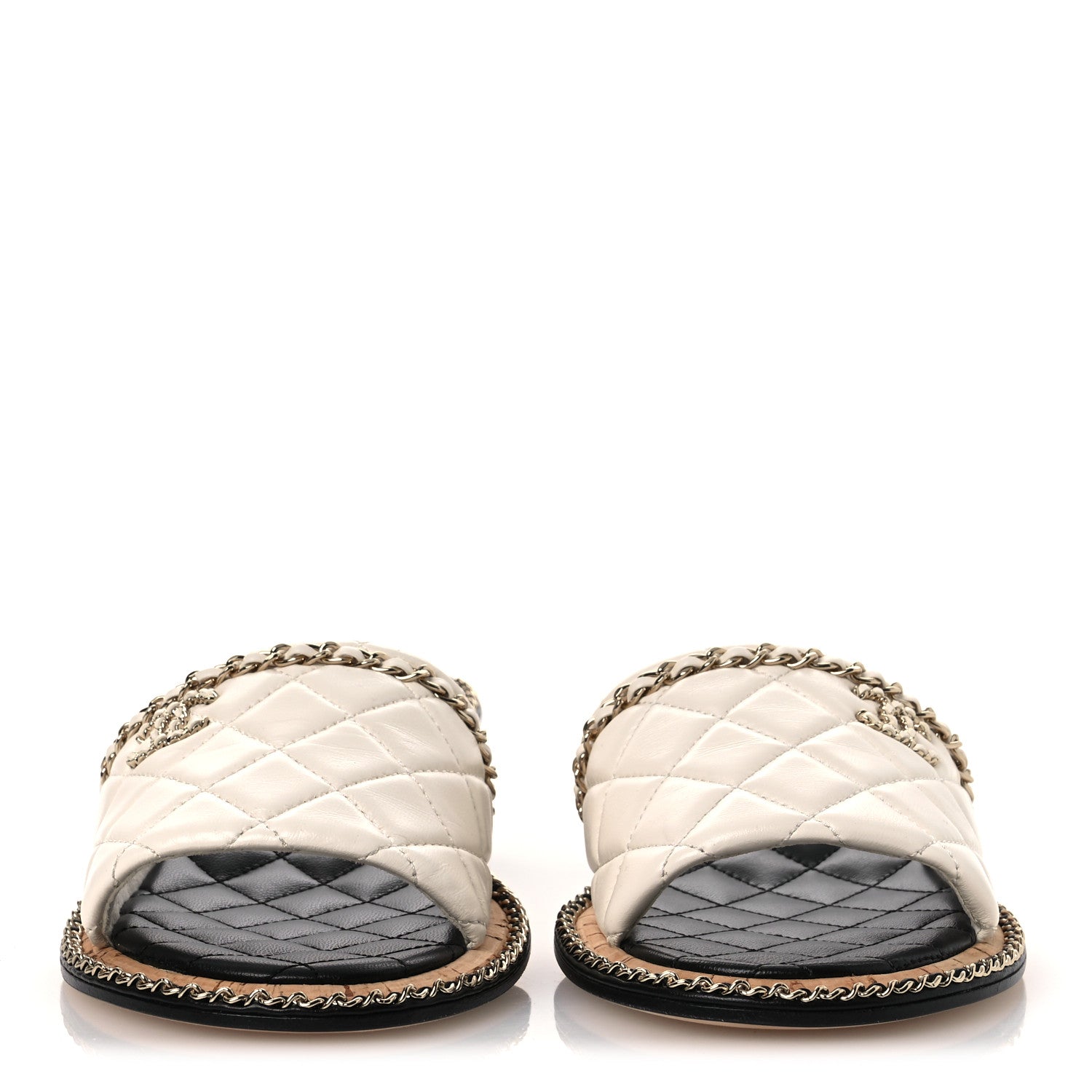 Chanel Lambskin Quilted Chain CC Sandals 39 White 3 of 10