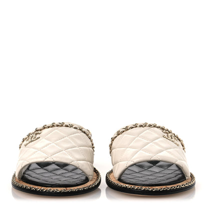 Chanel Lambskin Quilted Chain CC Sandals 39 White 3 of 10