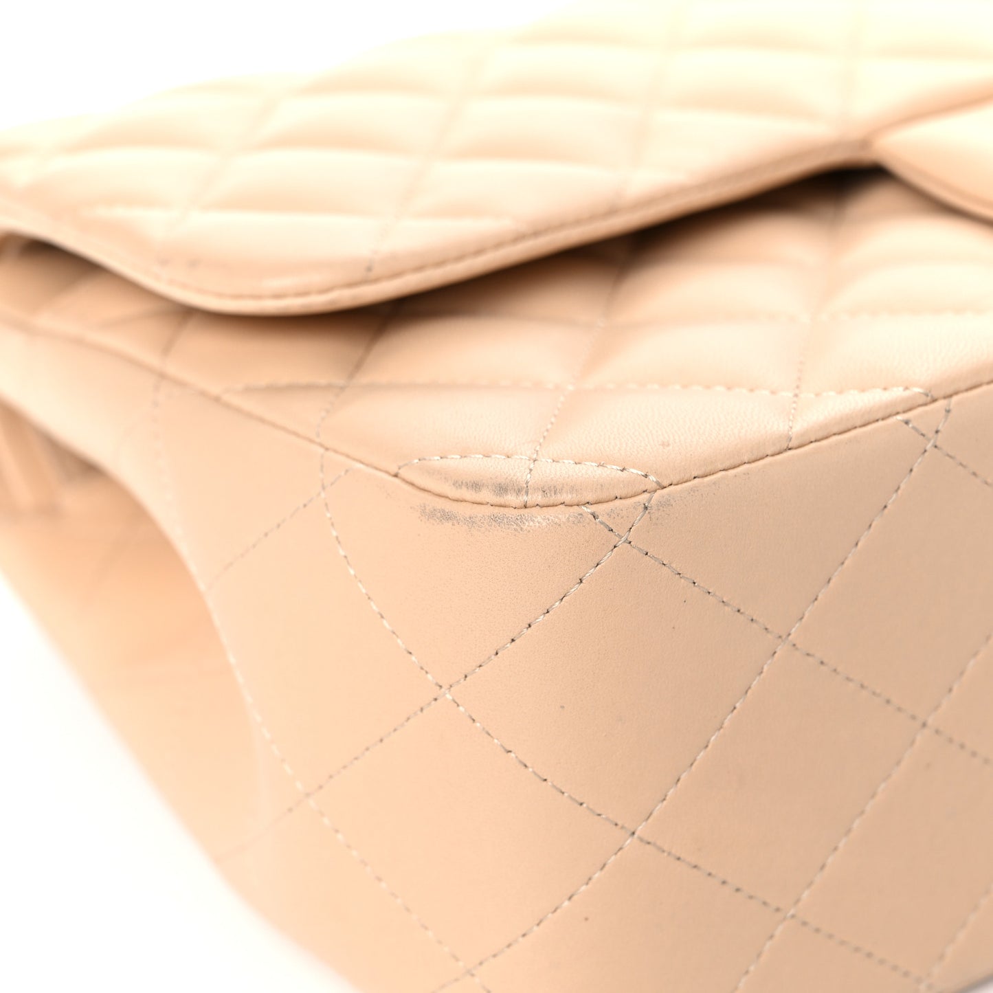 Lambskin Quilted Jumbo Double Flap Beige Clair