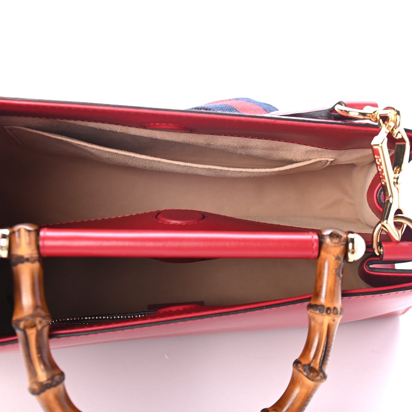 Nappa Bamboo Web Small Nymphaea Top Handle Bag Hibiscus Red