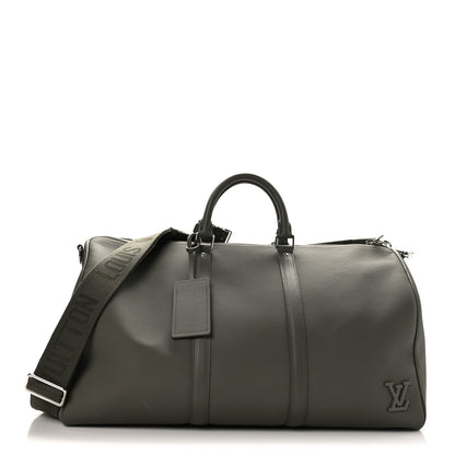 Louis Vuitton Grained Calfskin Aerogram Keepall Bandouliere 50 Khaki 1 of 9