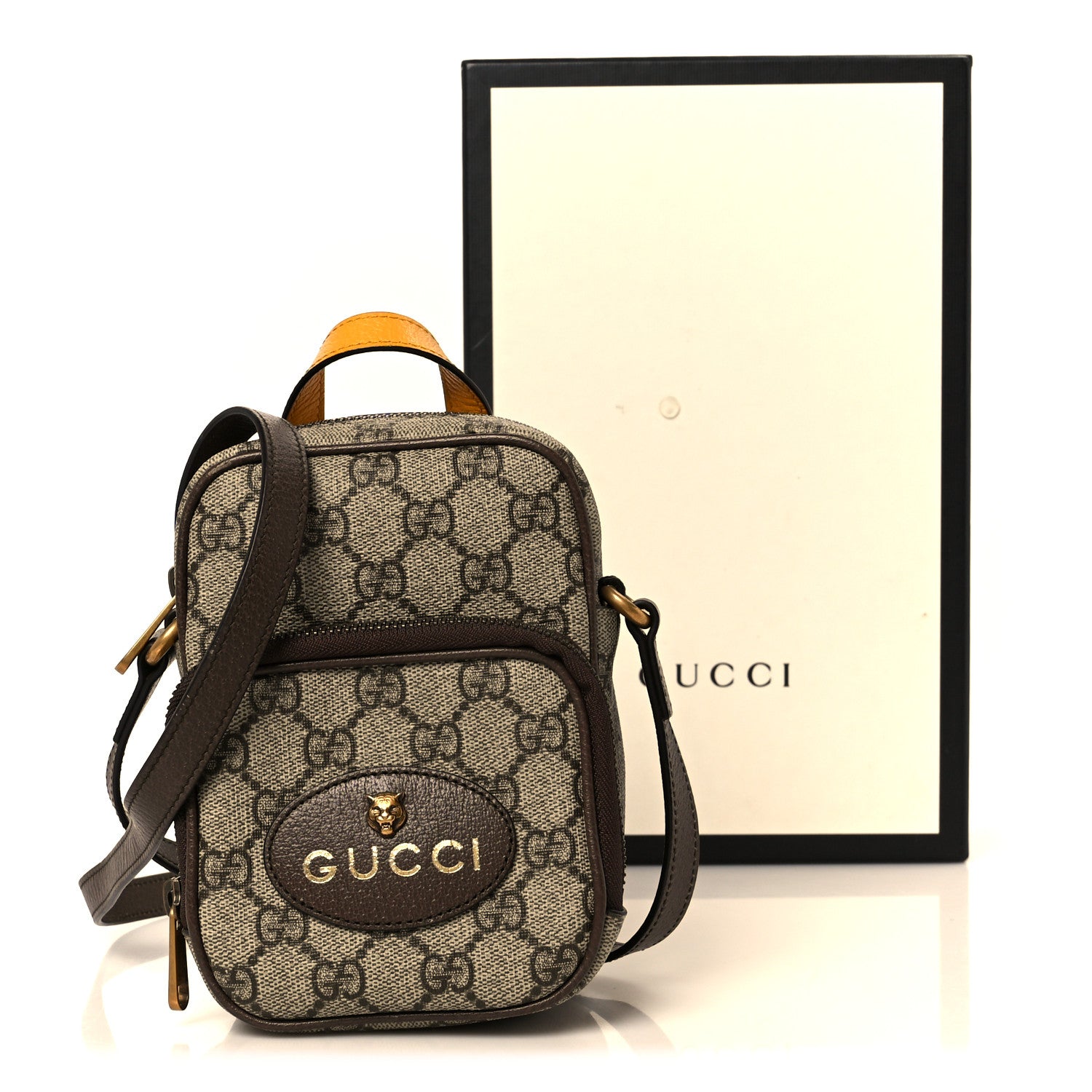 Gucci GG Supreme Monogram Mini Neo Vintage Double Zip Messenger Bag Beige New Acero Crop 11 of 11