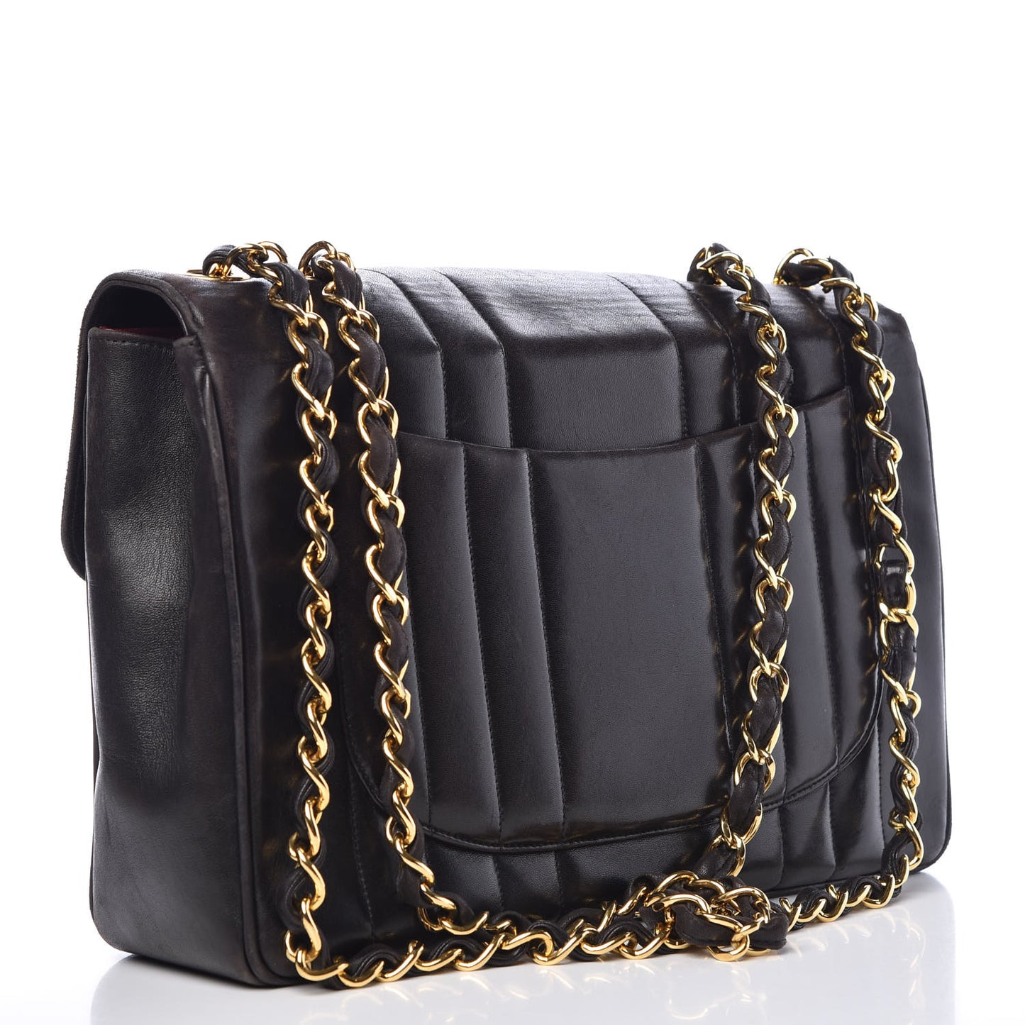 Lambskin Vertical Quilt Jumbo Single Flap Black