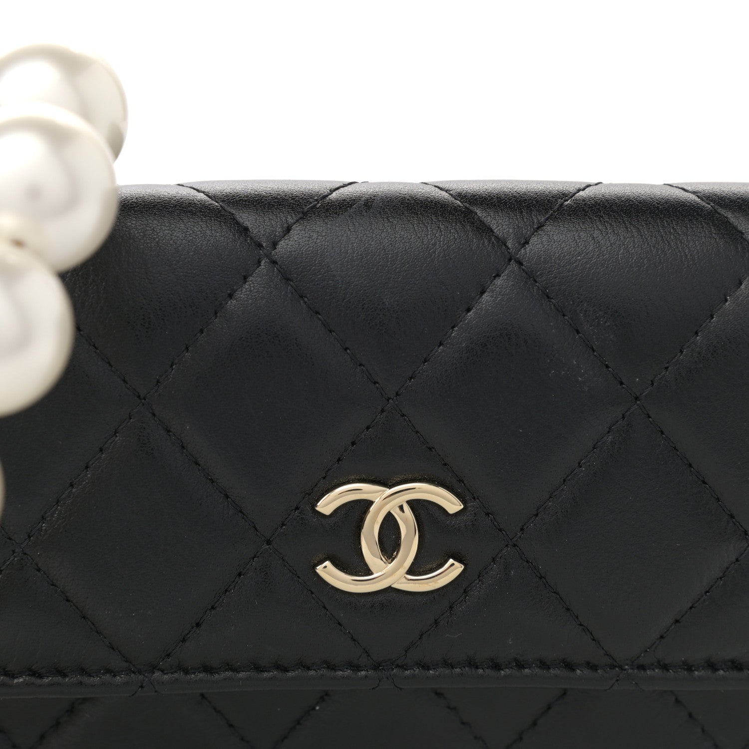 Chanel Calfskin Quilted Maxi Pearls Clutch With Chain Black 9 of 10