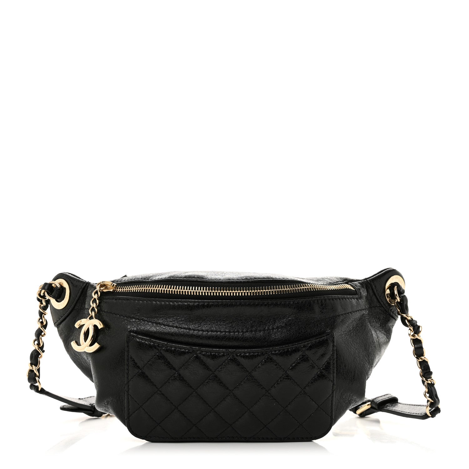 Chanel Crumpled Glazed Lambskin Quilted Waist Bag Fanny Pack Black 1 of 10