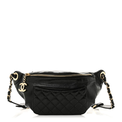 Chanel Crumpled Glazed Lambskin Quilted Waist Bag Fanny Pack Black 1 of 10
