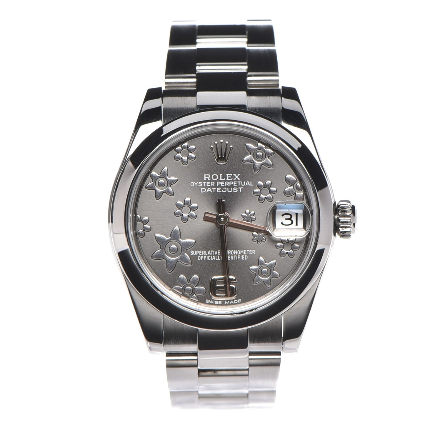 Stainless Steel 31mm Oyster Perpetual Datejust Watch Rhodium Flowers 178240