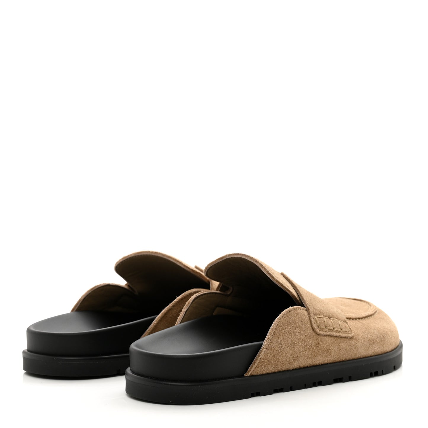 Suede Calfskin Mens Go Mules 36 Beige Argile
