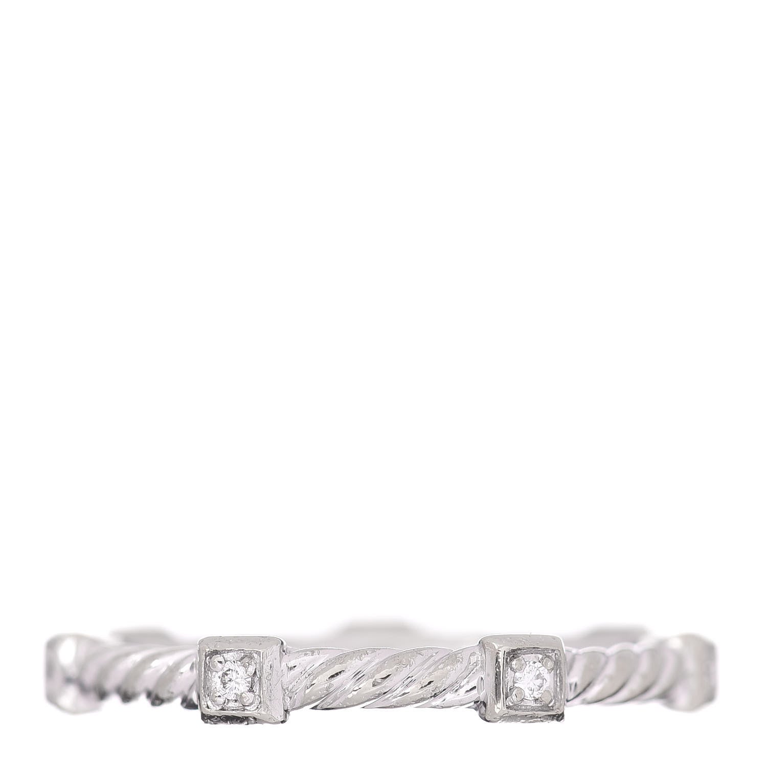 David Yurman 18K White Gold Diamond 2mm Cable Collectibles Stack Band Ring 56 7.5 1 of 4