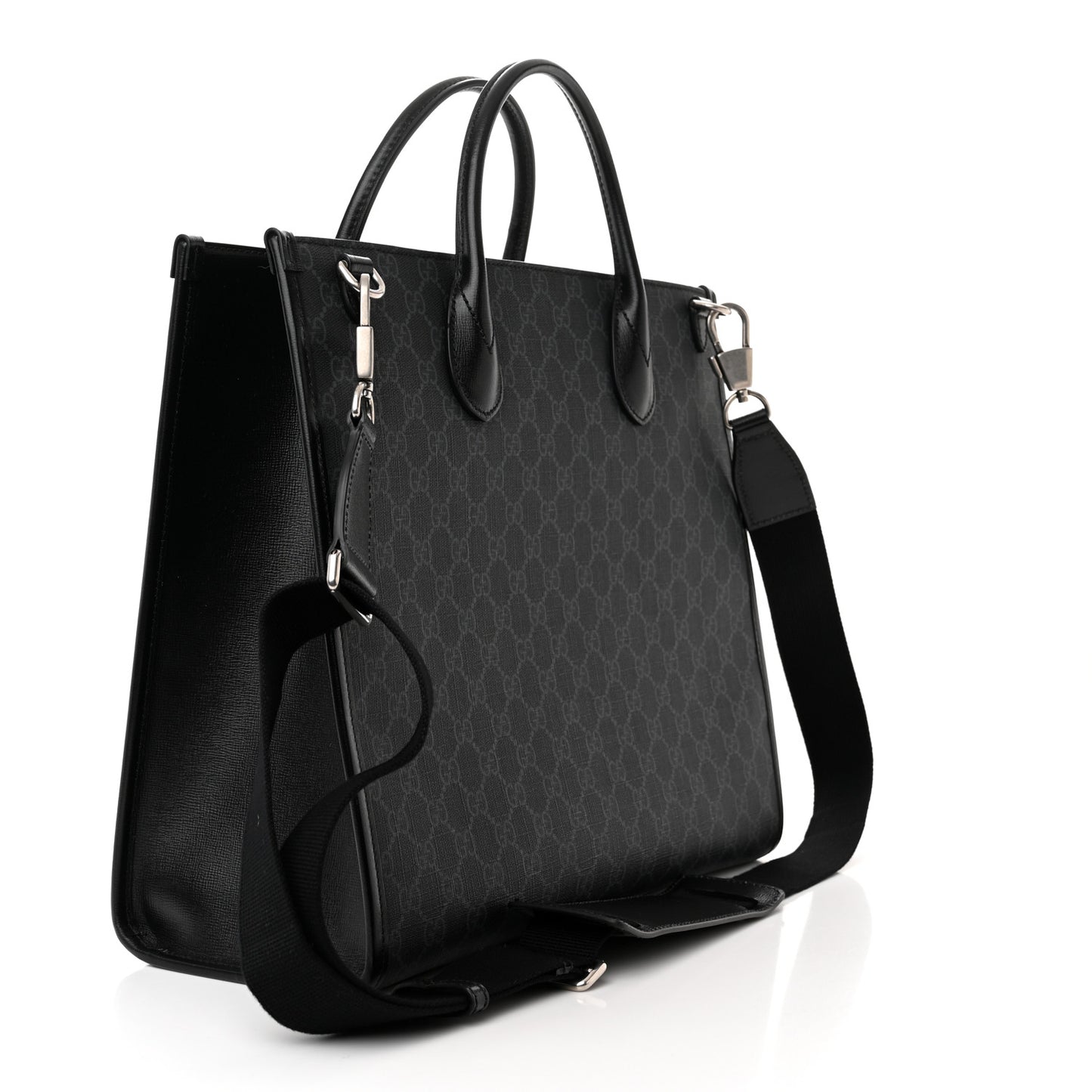 GG Supreme Monogram Azalea Calfskin Web Medium Retro Interlocking G Tote Bag Black