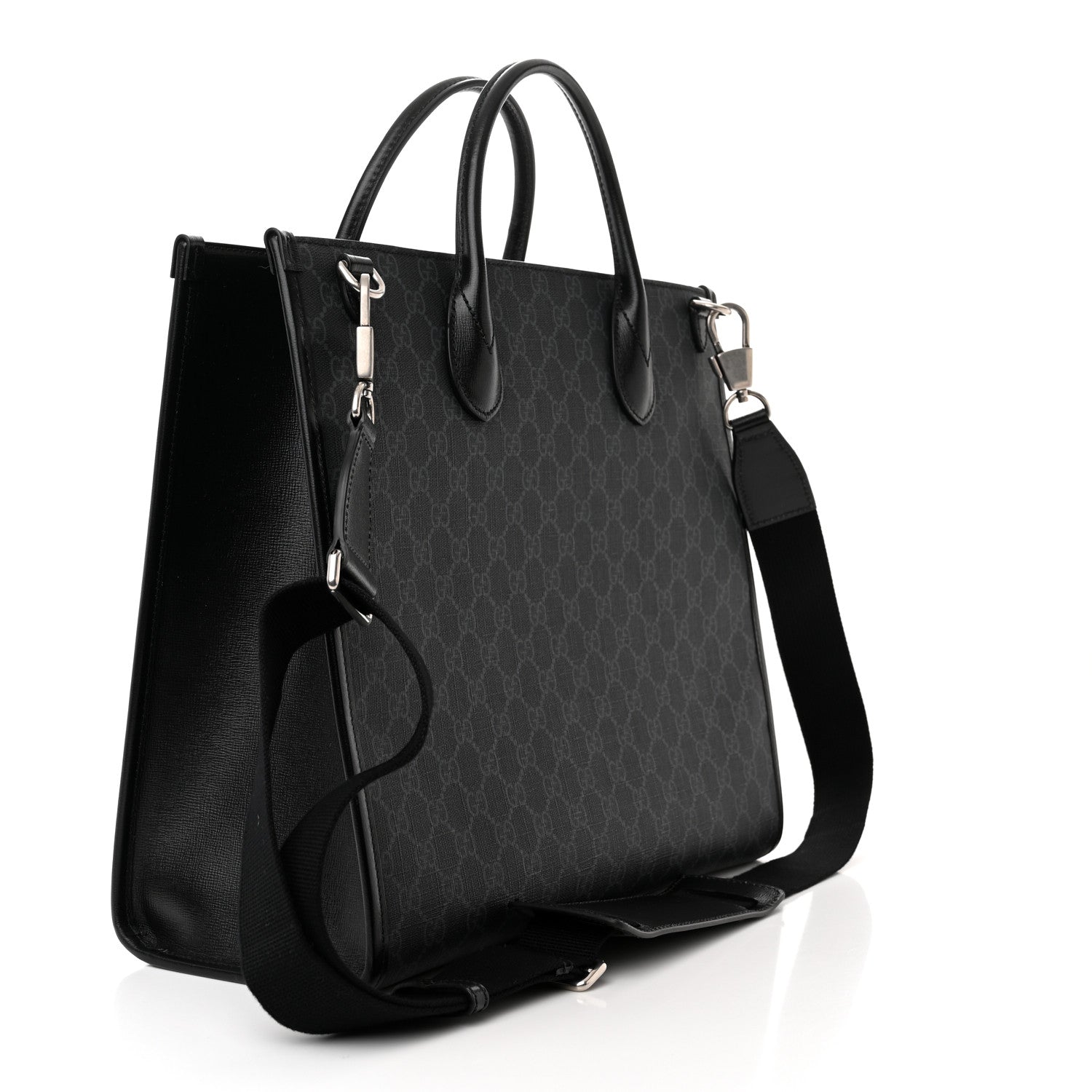Gucci GG Supreme Monogram Azalea Calfskin Web Medium Retro Interlocking G Tote Bag Black 3 of 9