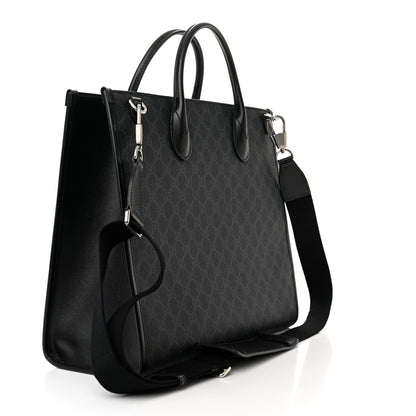 Gucci GG Supreme Monogram Azalea Calfskin Web Medium Retro Interlocking G Tote Bag Black 3 of 9