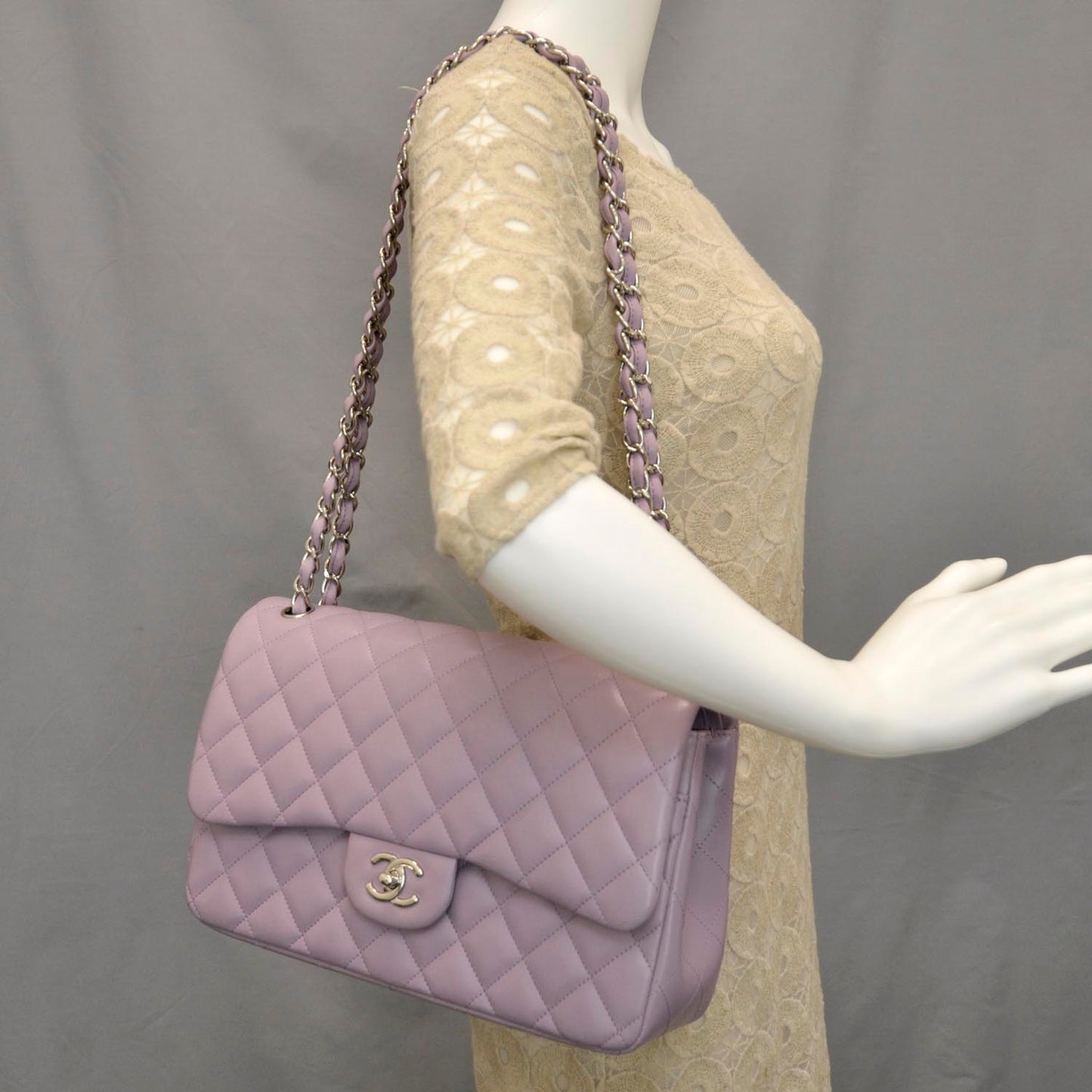 Lambskin Quilted Jumbo Double Flap Lilac