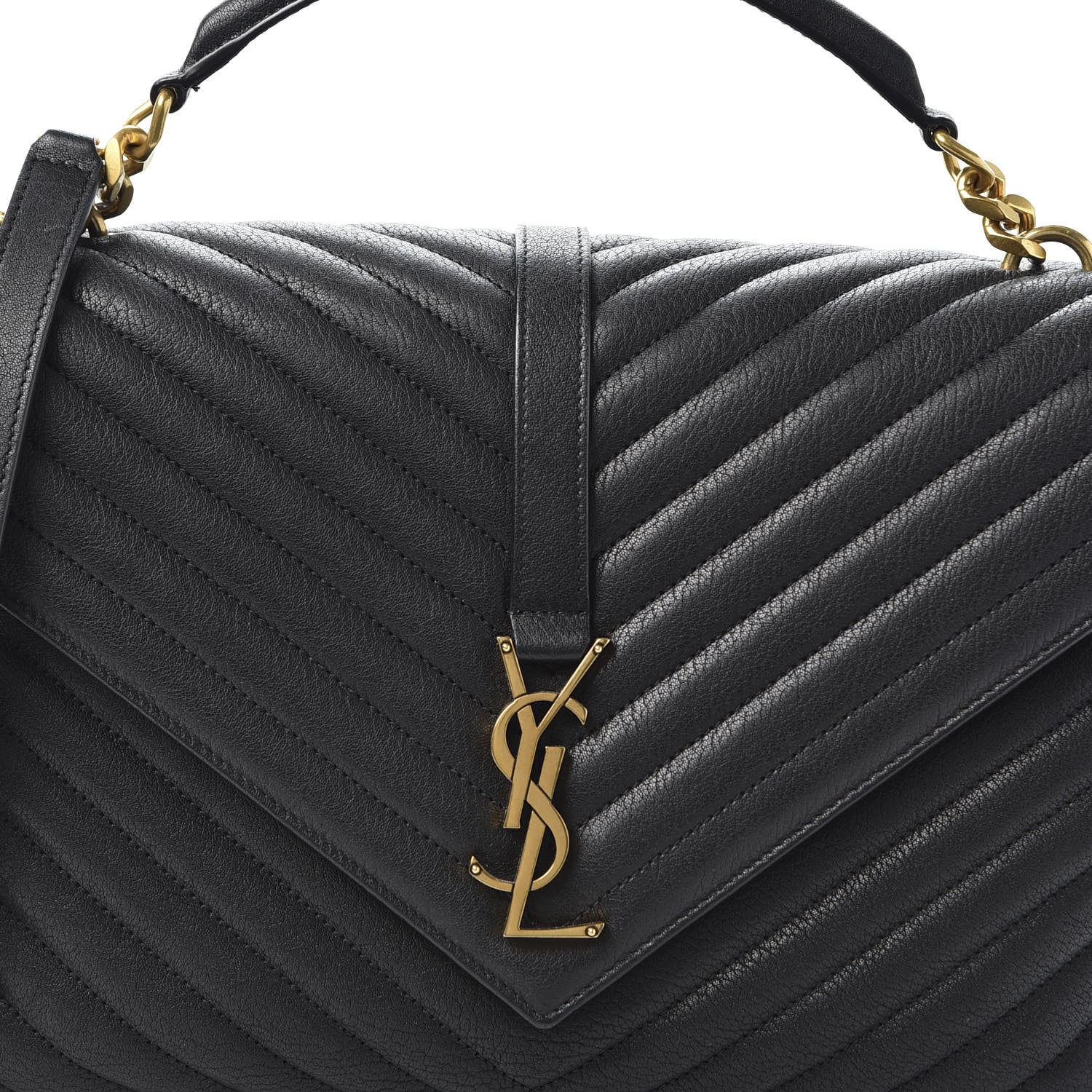 Saint Laurent Sheepskin Matelasse Chevron Monogram Large College Satchel Black 9 of 9