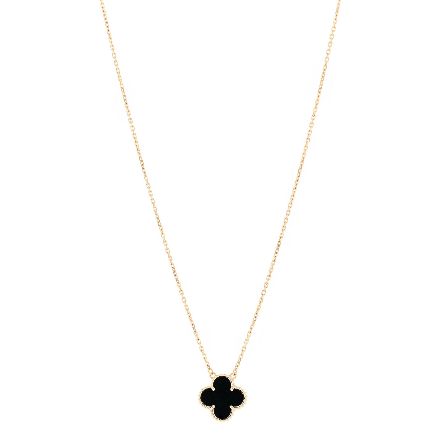 18K Yellow Gold Black Onyx Vintage Alhambra Pendant Necklace