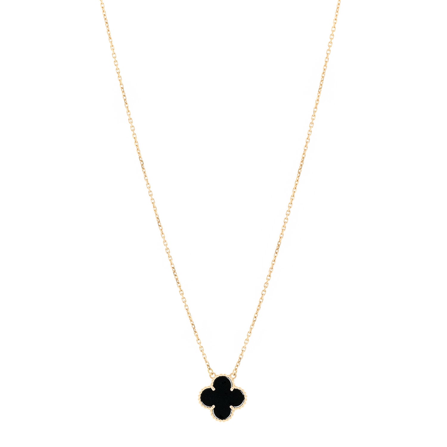Van Cleef & Arpels 18K Yellow Gold Black Onyx Vintage Alhambra Pendant Necklace 1 of 6