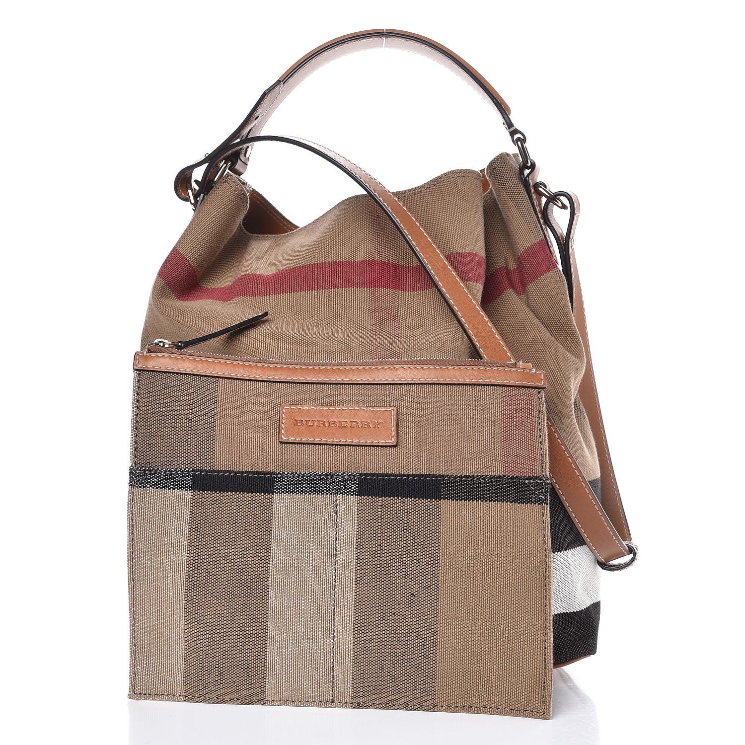 Burberry Canvas Mega Check Medium Ashby Hobo Saddle Brown 4 of 9