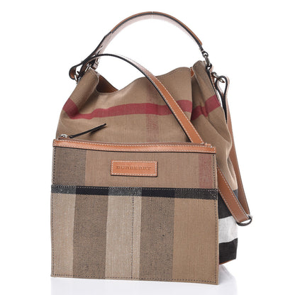 Burberry Canvas Mega Check Medium Ashby Hobo Saddle Brown 4 of 9