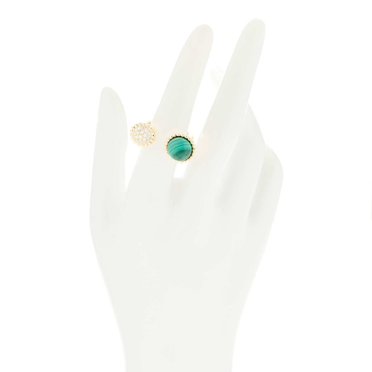 18K Yellow Gold Diamond Malachite Perlee Couleurs Between The Finger Ring 53 6.5