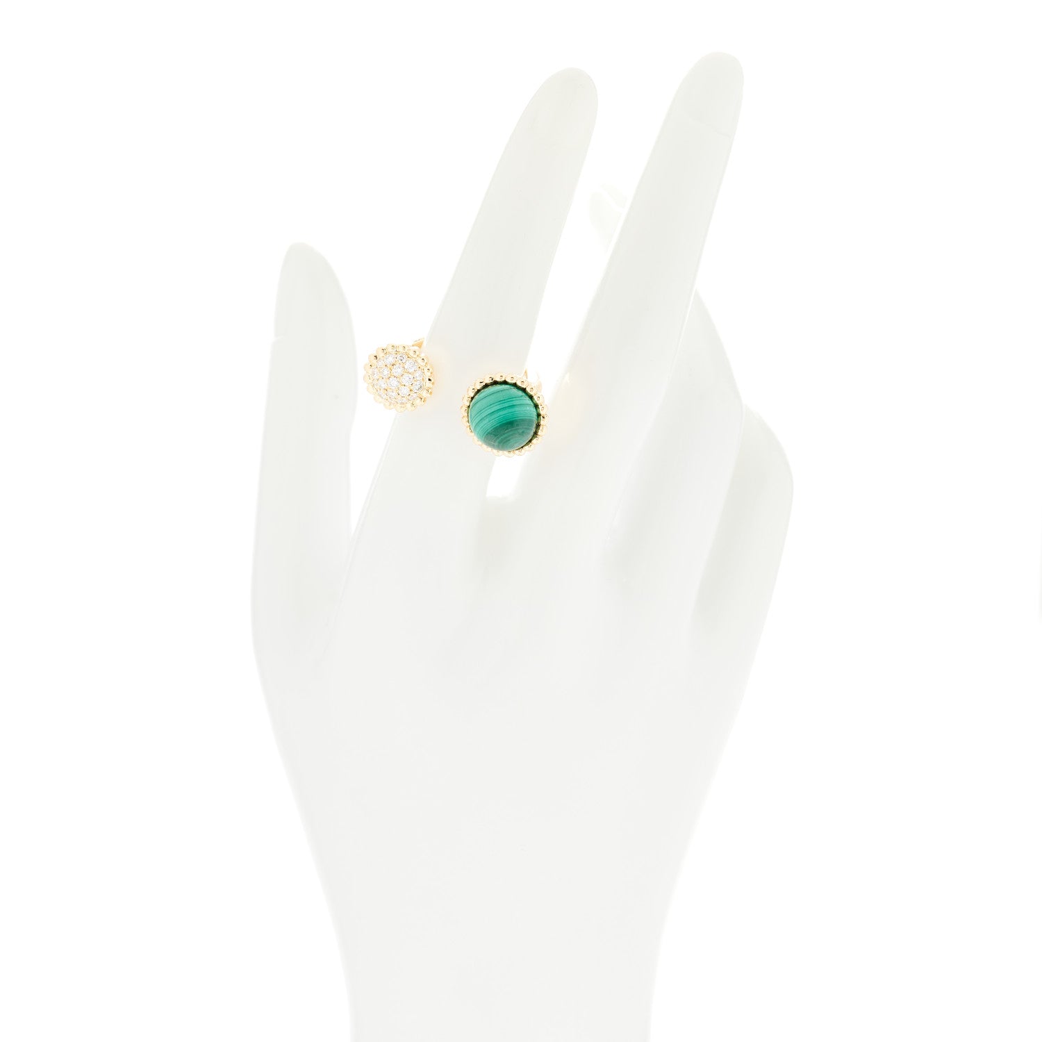 Van Cleef & Arpels 18K Yellow Gold Diamond Malachite Perlee Couleurs Between The Finger Ring 53 6.5 2 of 10