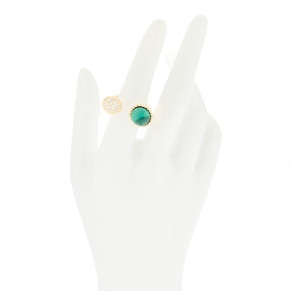 Van Cleef & Arpels 18K Yellow Gold Diamond Malachite Perlee Couleurs Between The Finger Ring 53 6.5 2 of 10