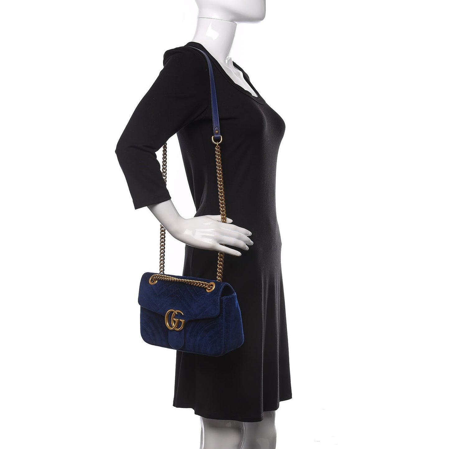 Velvet Matelasse Small GG Marmont Shoulder Bag Cobalt Blue