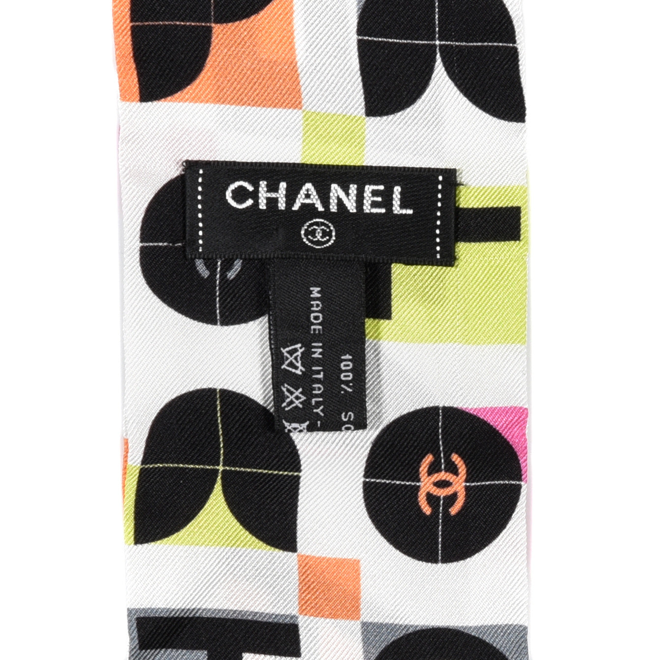 Silk Logo Slim Bandeau Scarf White Black Orange