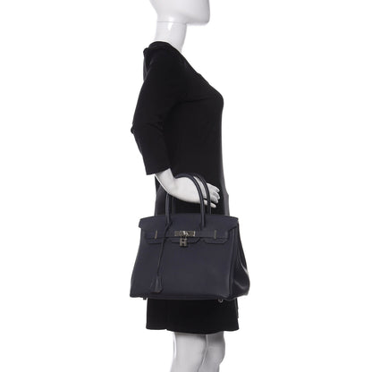 Hermes Togo Birkin Verso 30 Bleu Nuit Orange Poppy 2 of 11