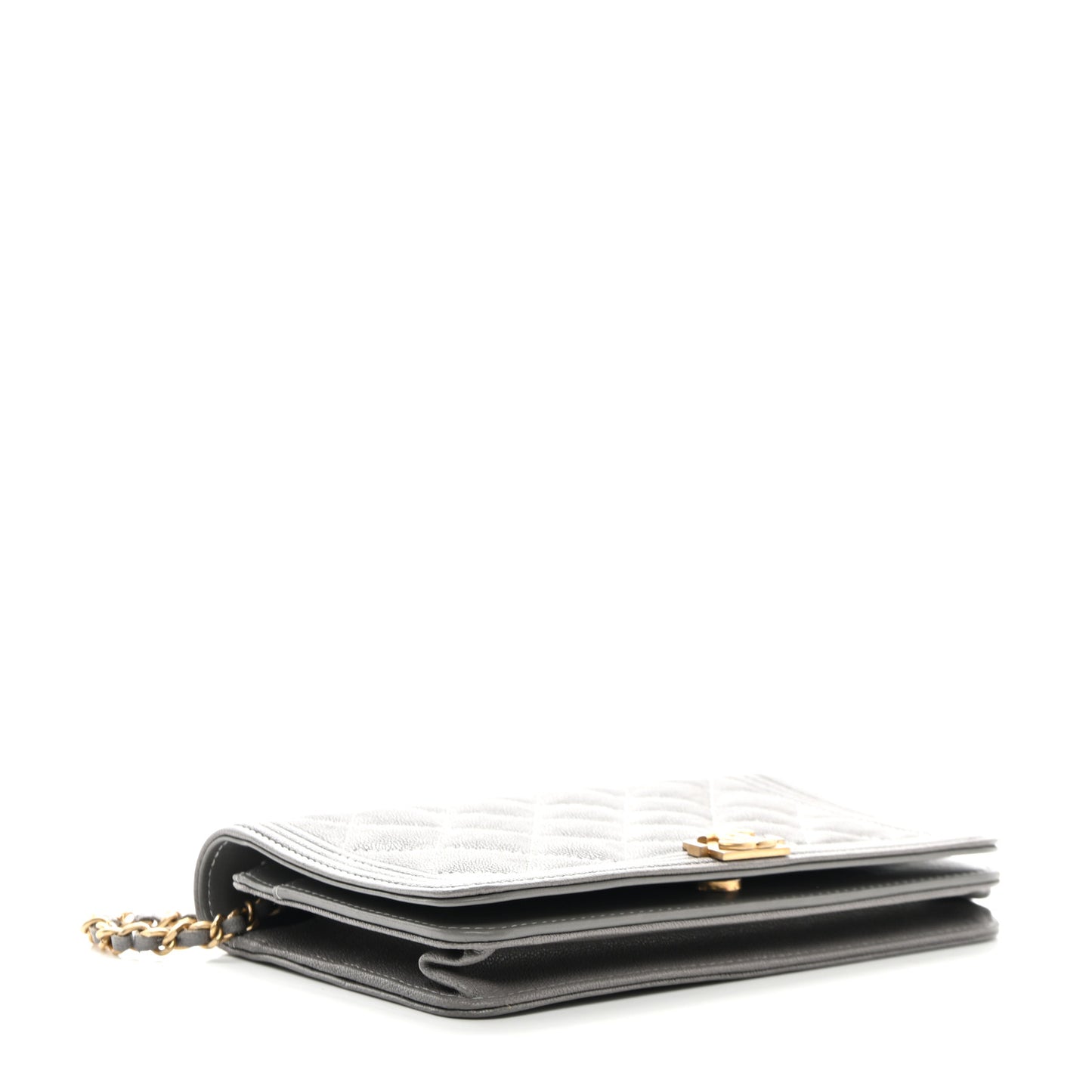 Caviar Quilted Boy Wallet On Chain WOC Grey