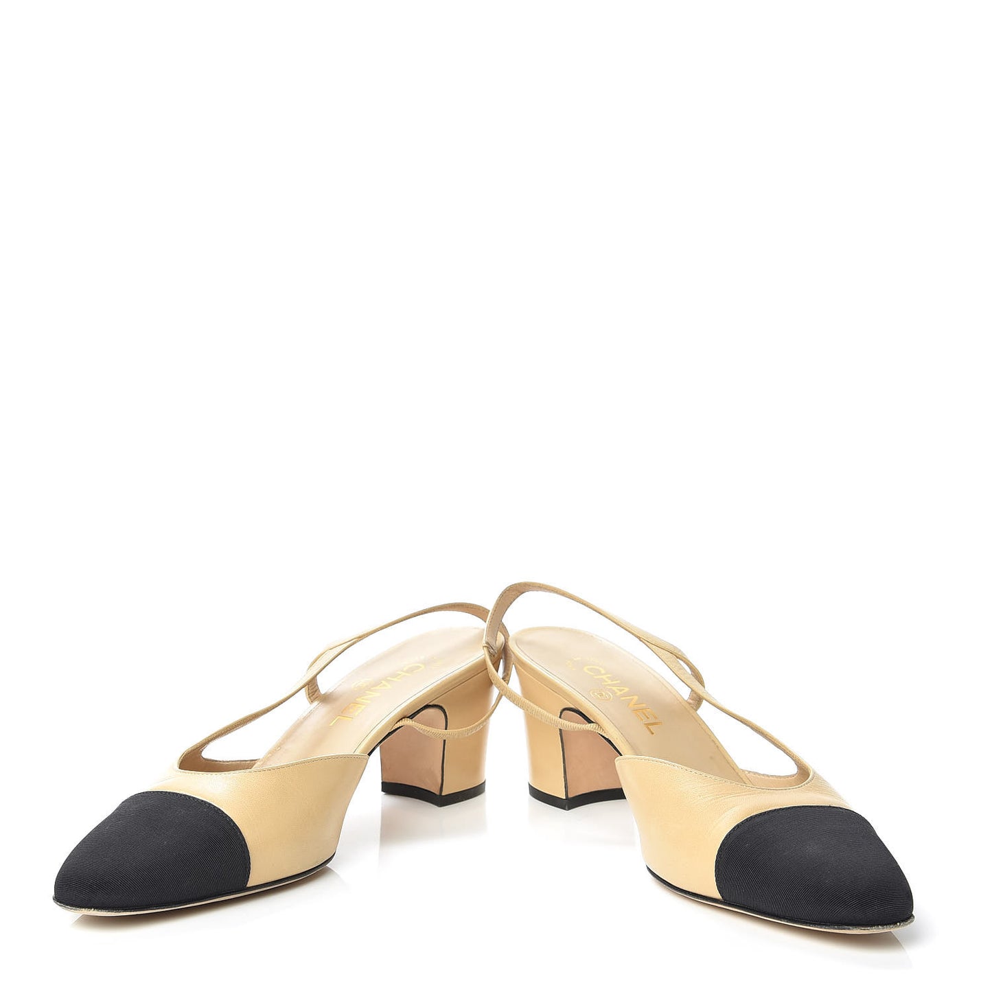 Goatskin Grosgrain Cap Toe CC Slingback Pumps 40 Beige Black