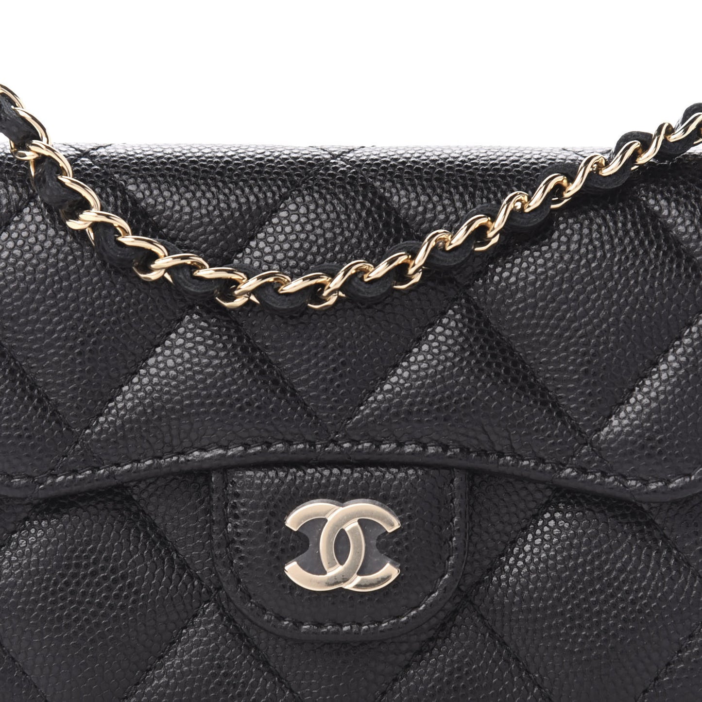 Caviar Quilted Flap Card Holder On Chain Black