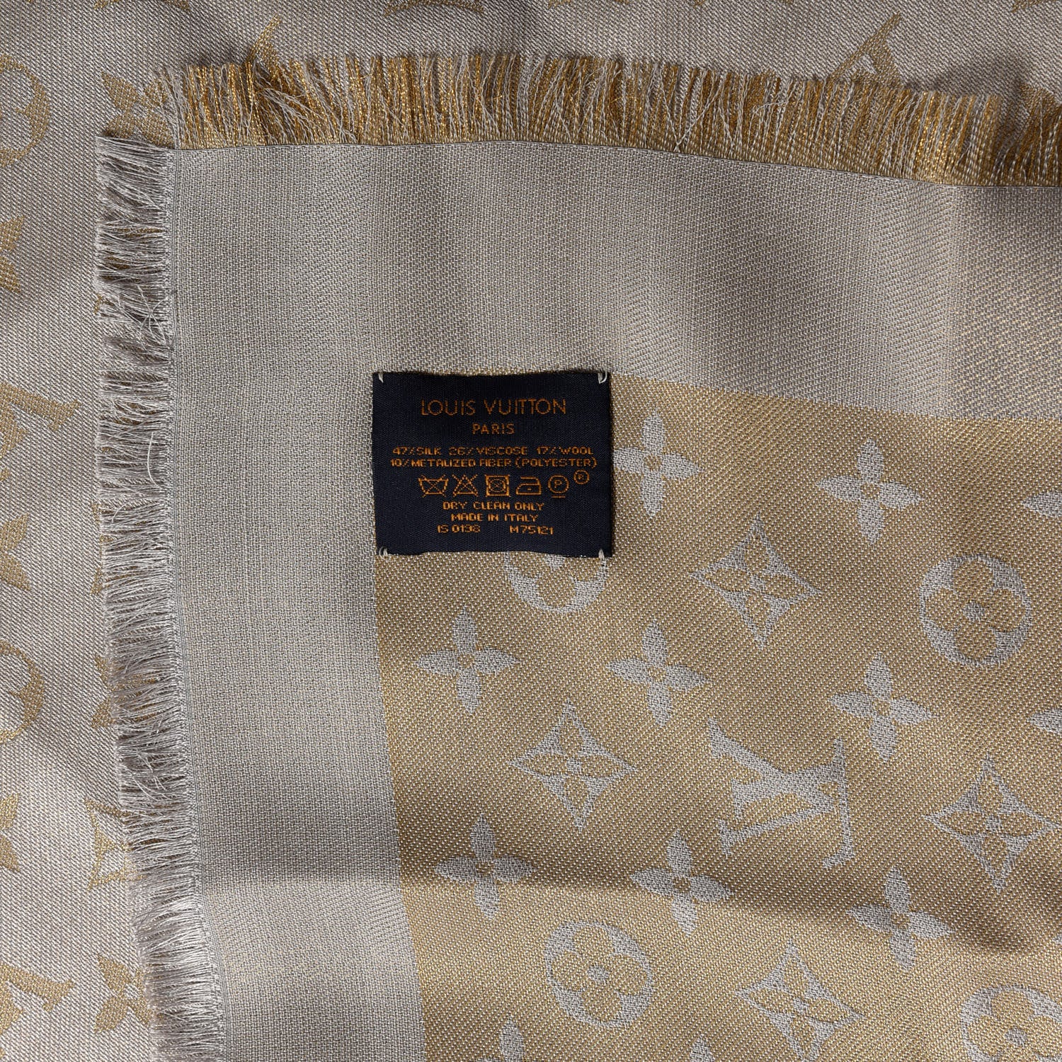 Louis Vuitton Silk Lurex Wool Monogram Shine Shawl Greige 2 of 3