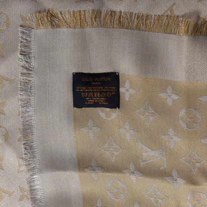 Louis Vuitton Silk Lurex Wool Monogram Shine Shawl Greige 2 of 3