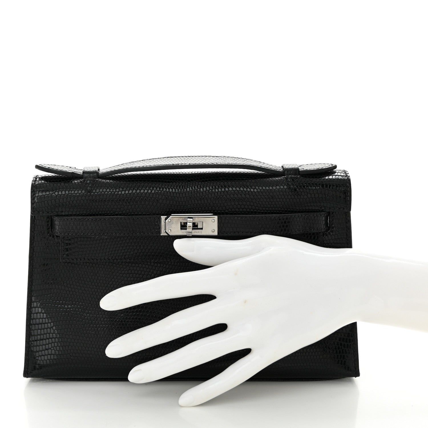 Hermes Lizard Kelly Pochette Clutch Black 2 of 11
