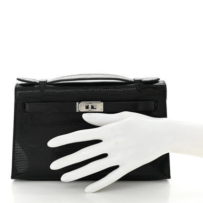 Hermes Lizard Kelly Pochette Clutch Black 2 of 11