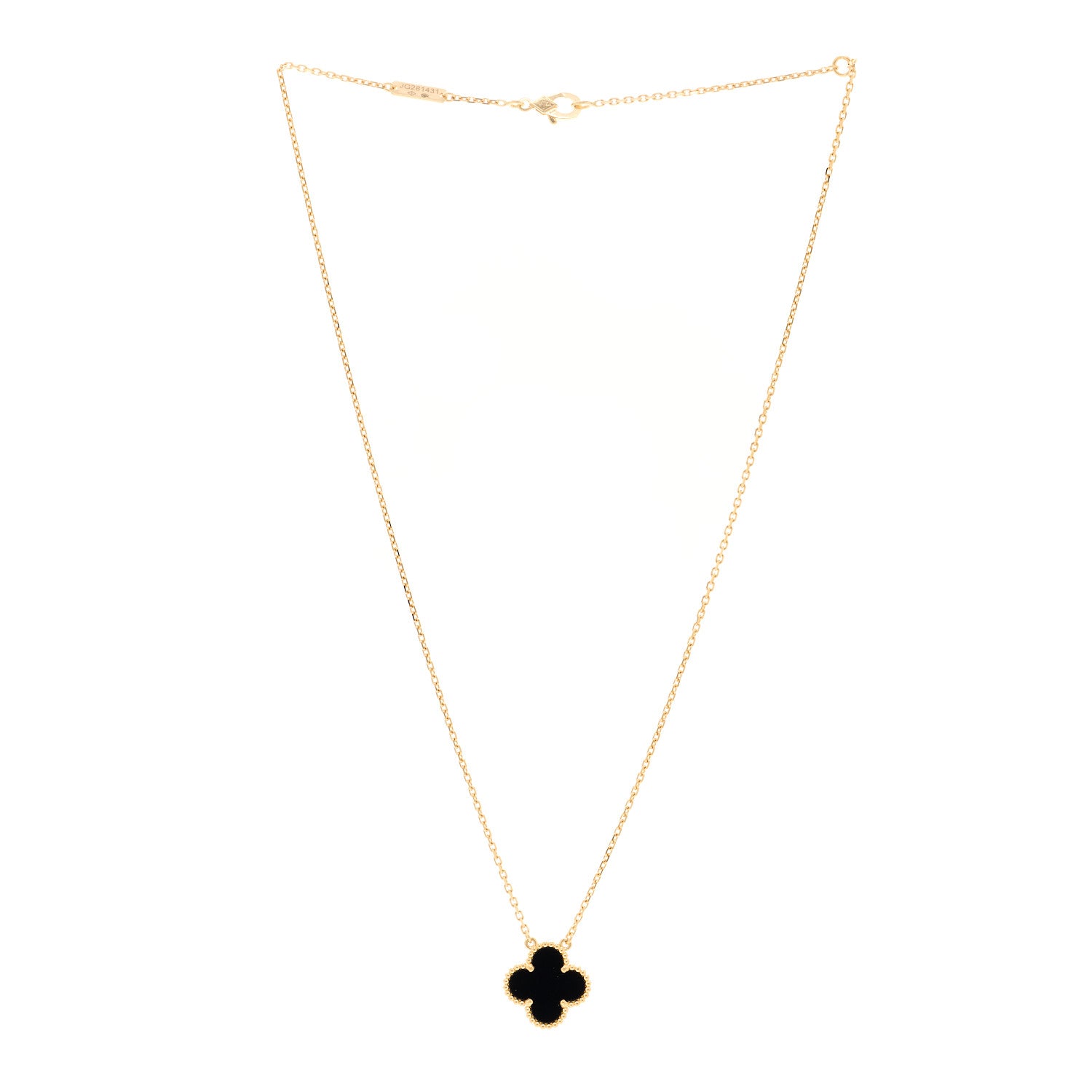 Van Cleef & Arpels 18K Yellow Gold Black Onyx Vintage Alhambra Pendant Necklace 3 of 4