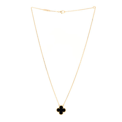 Van Cleef & Arpels 18K Yellow Gold Black Onyx Vintage Alhambra Pendant Necklace 3 of 4