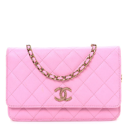 Chanel Caviar Quilted Perforated Metal CC Wallet On Chain WOC Lilac Light Green 1 of 11