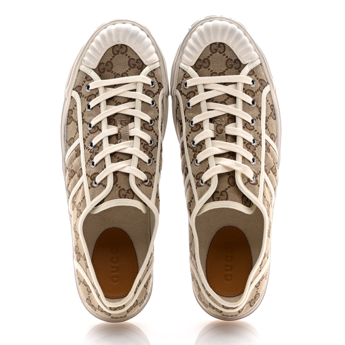 GG Monogram Mens Julio Low Top Sneakers 10 Beige Ebony Mystic White