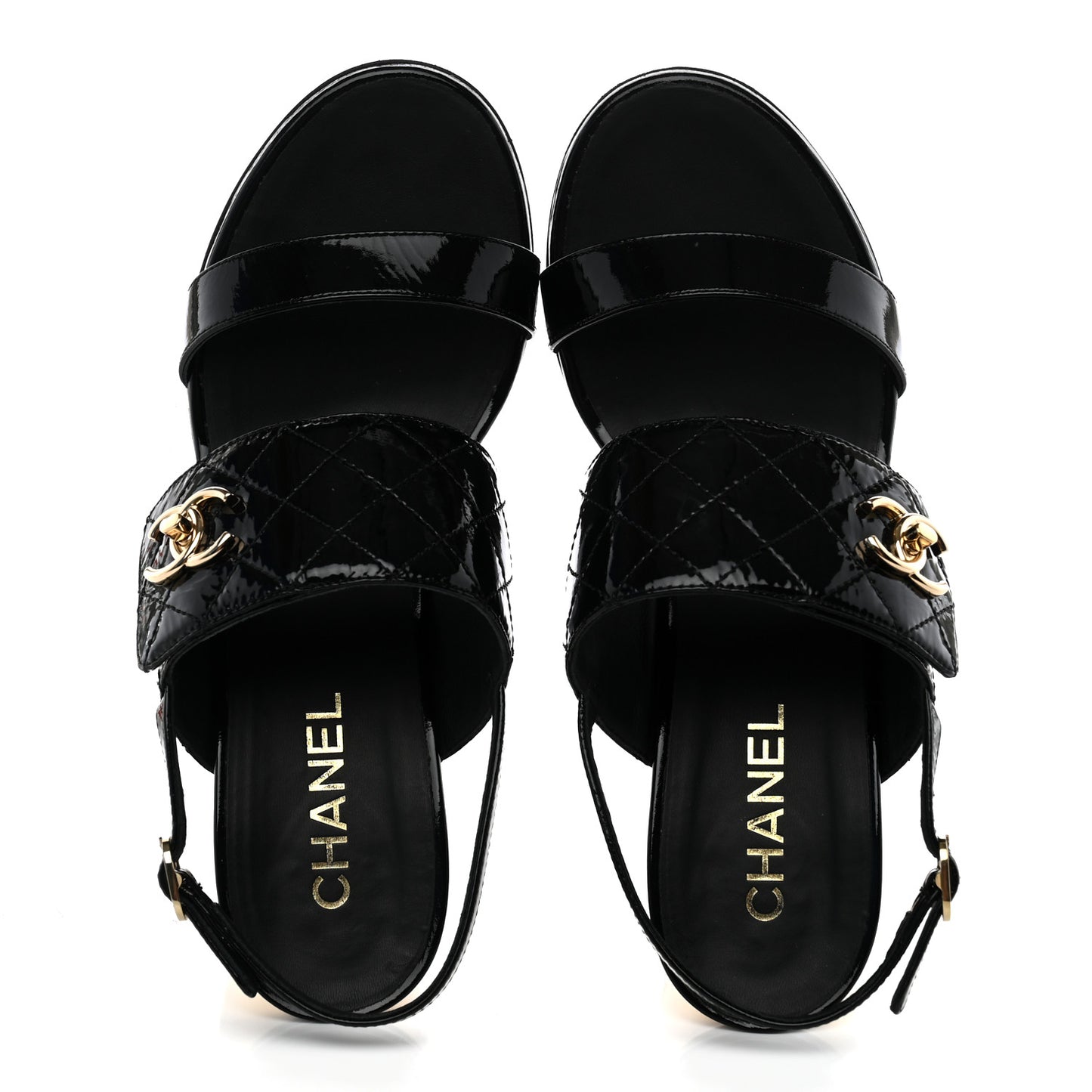 Patent Quilted CC Turnlock Sandals 40 Black